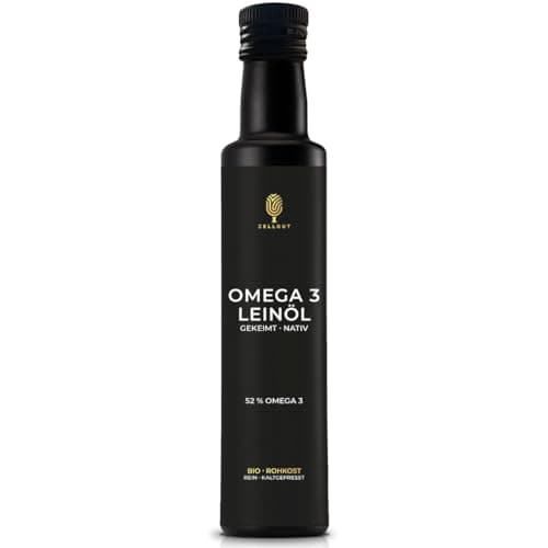 ZELLGUT© BIO LEINÖL 250 ml • Leinsamen-KEIMÖL nativ, GEKEIMT & ROHKOST • mit 52% Omega 3 Fettsäuren • 100% naturbelassen, rein & schonend kaltgepresst • Frischegarantie aus nachhaltigem Anbau Bio Öko Vegan