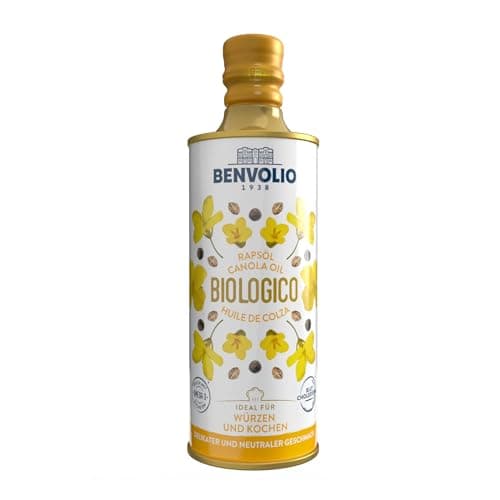 BENVOLIO - Rapsöl BIO Premium | 500ml | Reich an Omega 3 & Vitamin E | Ideal Rapsöl zum Braten & für Salate | Gesund & Vielseitig für die Ganze Familie | Kaltgepresst Bratöl | Rapeseed Oil, Canola Oil Bio Öko