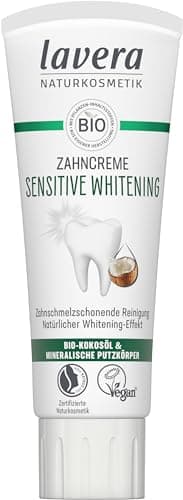 lavera Zahncreme Sensitive Whitening - 5-facher Schutz - natürliches Whitening - zahnschmelzschonend - Bambus-Cellulose-Putzkörper & Natriumfluorid - Vegan - 75 ml Bio Vegan