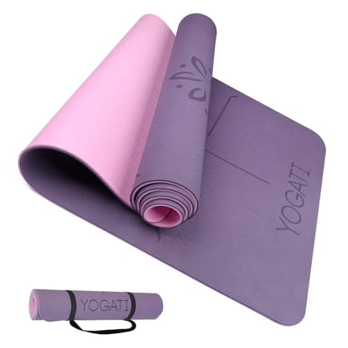 YOGATI Yogamatte rutschfest Schadstofffrei, mit Tragegurt. Yoga Matte mit Ausrichtungslinien für die Körperhaltung. Ideal als Gymnastikmatte, Sportmatte, Fitnessmatte, Jogamatte - Yoga mat Öko