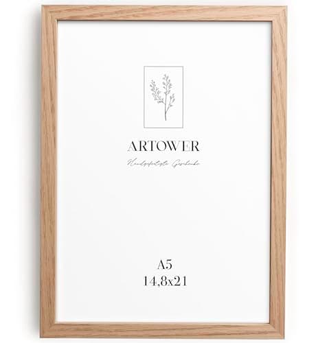 Artower® Bilderrahmen für DIN A5 15 x 21 cm Natur Holz Eiche Dünner Rahmen | Dokumentrahmen Zertifikatrahmen | Picture Frame 14,8 x 21cm | Holzrahmen Holz-Bilderrahmen | Holzbilderrahmen Echtholz Öko