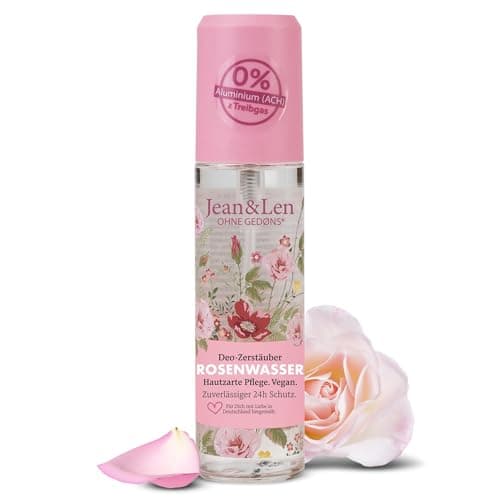 Jean & Len Deo-Zerstäuber Rosenwasser, schenkt auf natürliche Weise bis zu 24h Schutz, hautzarte Pflege, Deodorant ohne Aluminiumsalze, vegan, 75 ml Öko Vegan