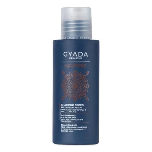 GYADA COSMETICS, Trockenshampoo für dunkles Haar, beruhigend und belebend, verleiht Volumen und Frische, für dunkles Haar, mit Walnusshahn, Aloe Vera, Vitamin B5 und Reisstärke, 50 g Bio Vegan