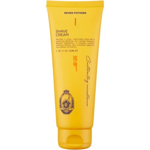 Seven Potions Rasiercreme für Männer - Glatte, reizfreie Rasur - Beruhigende, feuchtigkeitsspendende, feuchtigkeitsspendende Rasierseife - Natürlich, vegan, tierversuchsfrei (120ml) Öko Vegan
