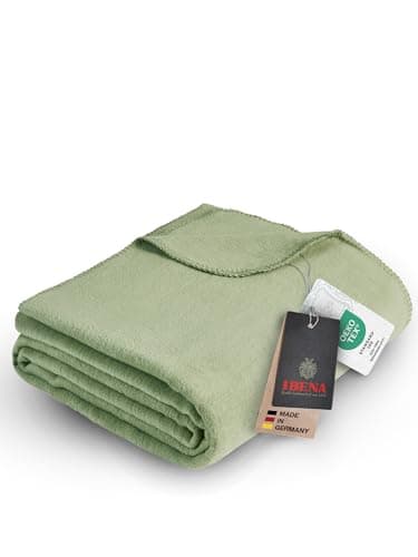 Ibena Malaga Bio Wolldecke 150x200 cm – 100% Baumwolle, Made in Germany, Baumwolldecke grün Bio Öko