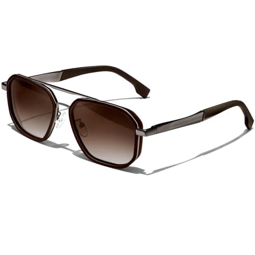 KANASTAL Sonnenbrille Herren Polarisiert Retro Klassische Quadratisch Sonnenbrillen mit Premium Metallrahmen UV400 Schutz, Matt Braun Rahmen Braun Gläser