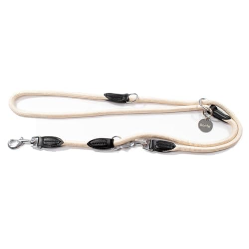 lionto Multifunktionsleine verstellbar für alle Hunde, wetterfeste Umhängeleine bis 200 cm, robuste Hundeleine leicht zu reinigen, vielseitige Führleine mit rostfreien Edelstahlkarabinern, beige