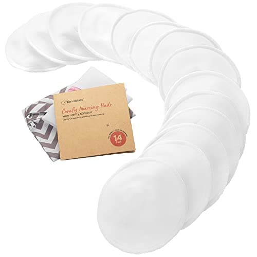 Bio Bambus Stilleinlagen - 14 Waschbare Stilleinlagen ​+ Wäschebeutel - Wiederverwendbare Stilleinlagen für die Mutterschaft - Stilleinlagen Waschbar (Soft White, L 12cm) Bio Öko