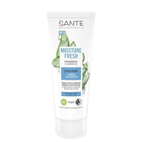 SANTE Naturkosmetik Moisture Fresh Reinigungsgel, erfrischende Gesichtsreinigung mit Bio-Aloe Vera, Hyaluron & Squalan, hydratisiert die Haut, für eine sanfte und porentiefe Reinigung, 100ml Bio Öko Vegan