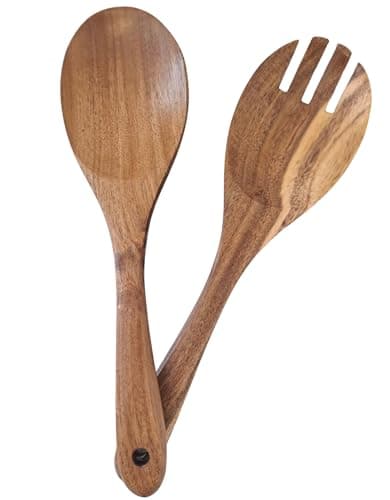 diconfa Holz Kochbesteck - SET WÄHLEN - AUSWAHL: Set 2-teilig Salatbesteck - PREMIUM Akazien-holz - Kochlöffel - Küchenhelfer - Pfannenwender - Nudellöffel - Salatbesteck - inkl. Ablage etc.
