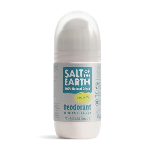 Salt of the Earth Natürliches Deodorant Roll-On, unparfümiert, frei von Duftstoffen, nachfüllbar, vegan, Leaping Bunny-zertifiziert, hergestellt in Großbritannien – 75ml Öko Vegan