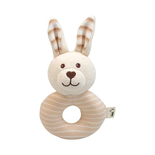 GRÜNSPECHT Bio-Stoffrassel Hase aus 100 % Baumwolle (kbA), Baby Spielzeug, kuschelig weich, Geschenk Geburt, Taufe, Babyparty, GOTS, beige (619-00) Bio Öko