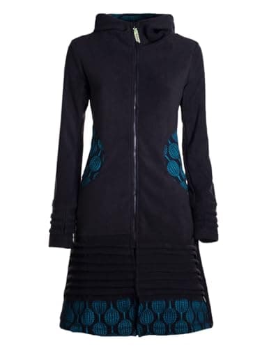 Vishes - Alternative Bekleidung - Damen Kapuzenjacke lang Fleece Hippiemantel Übergangsjacke schwarz 40 Öko Vegan