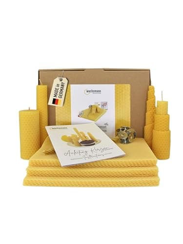 Wachsmann 100% reines Bienenwachs aus Deutschland, Kerzen selber machen Set – 15 Bienenwachsplatten (15 x 20 cm) mit Hanfdochten für 15 Bienenwachskerzen, Dochte 21 cm, Adventskerzen & Geschenk Bio Öko