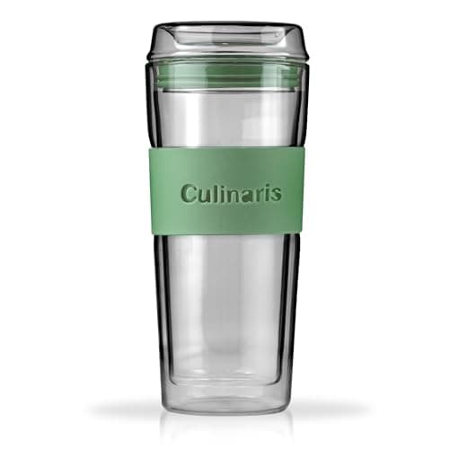 Culinaris Glasbecher | 420 ml | Doppelwandig | Glas Kaffeebecher To Go | Glassmug | Glass Tumbler | To Go Becher | Trinkbecher (Mintgrün) Öko