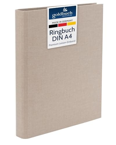 goldbuch 37 211 Ringbuch A4 Summertime Beige, Ordner, Maße 32 x 27,5 x 4,5 cm, Hefter mit 4-Ringmechanik und Klemmbügel, Ringordner im DIN A4 Format, Einband aus Leinen, Heftordner Hellbraun