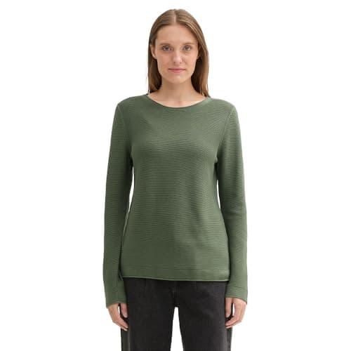 TOM TAILOR Damen 1016350 Strickpullover Aus Bio-Baumwolle, 13182 - Pale Bark Green, L EU Bio Öko