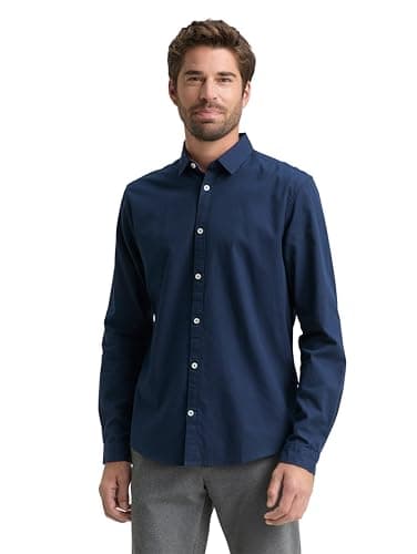 TOM TAILOR Herren Slim Fit Hemd mit Struktur 1023881, 10302 - Dark Blue, XL Öko