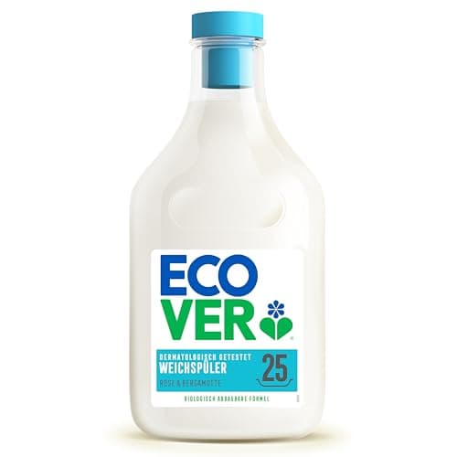 Ecover Weichspüler - Rose & Bergamotte (750 ml / 25 Waschladungen), Weichspüler mit pflanzenbasierten Inhaltsstoffen, ökologischer Weichspüler für weiche und duftende Wäsche Bio Öko Vegan