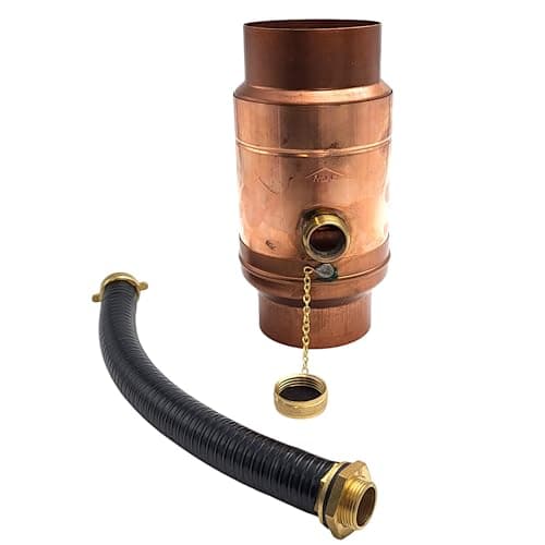 zbs24 Kupfer Regenwassersammler 80mm Set 1, Wassersammler mit automatischer Füllstop, mit Schlauchverbindung 30cm für Auffangbehälter, Made in Germany, 85% Wasserertrag