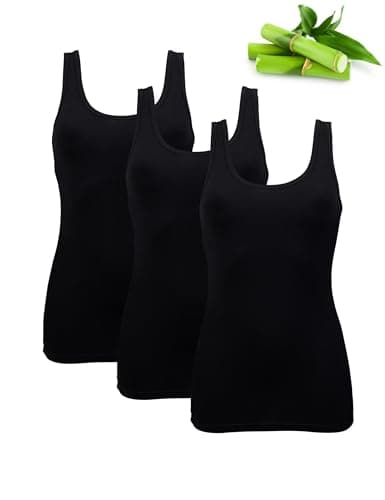 Basic Treasure 3er-Pack Unterhemden Damen, Spaghettiträger Top Damen, Premium Bambus Unterhemd Damen, Luftiges und dünnes (DE/NL/SE/PL, Alphanumerisch, S, Regular, Regular, Schwarz | Tank Top)