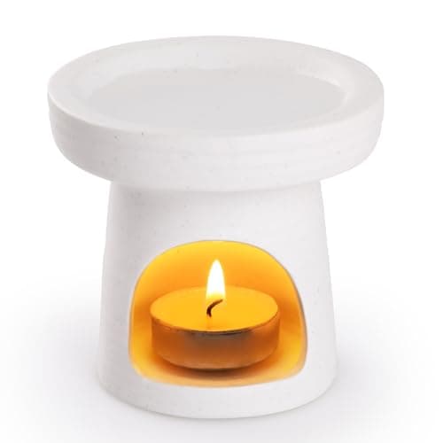 Bighan Duftlampe Teetassentyp Aromalampe Teelichthalter Duftlampe aus Keramik Aroma Diffuser - Glänzend Weiß
