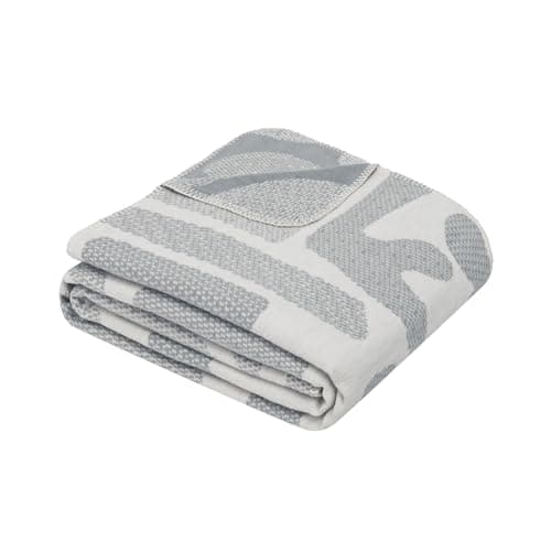 Ibena Kareli Decke 140x 200 cm - 100% Baumwolle, Made in Germany, weich, warm & waschbar, Baumwolldecke abstrakt grau weiß Bio Öko