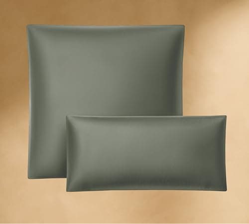 Seralino Satin Kissenbezug 40 x 80 Grün (2er Set) 100% Bio Baumwolle, Oeko-Tex, atmungsaktiv, weich wie Seidenkissenbezug 40x80, auch als Dekokissen Sofakissen, 40x80cm Kissenbezug mit Reißverschluß Bio Öko