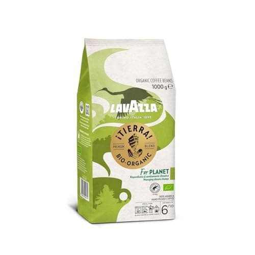 Lavazza, Tierra For Planet, 100 % Bio-Arabica Kaffeebohnen, Ideal für Espressomaschinen, Milder Geschmack, Intensität 6/10, Fruchtige & Blumige Aromen, Leichte Röstung, 1 kg Packung Bio Öko