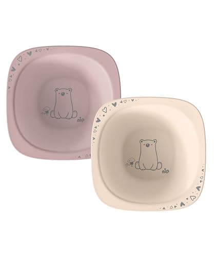 nip – Breischale | Nachhaltige und bruchfeste Babybrei Schüssel ab 4 Monaten. Ergonomische Baby Schüssel aus über 90% nachwachsenden Rohstoffen, ideal für Beikost | 2 St., Rosa Öko