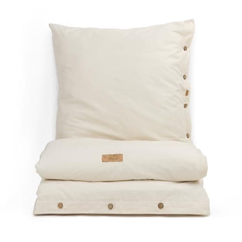 DILIOS Natur Bettwäsche 135x200 – 100% Baumwolle, Oeko-TEX, Atmungsaktiv & Antiallergisch, Ungebleicht & Naturweiß, Mit Kokosknöpfen, 2teilig - Bettbezug + Kissenbezug, 100% Rohbaumwolle Öko