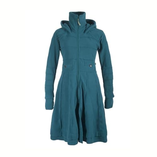 Vishes Langer Fleecemantel mit Kapuze & Stehkragen in Türkis | Größe 2XL (46) | Handgefertigt aus 100% Polyester | Ideal für Herbst & Winter | Nachhaltige Alternative Bekleidung - Öko - Recycling