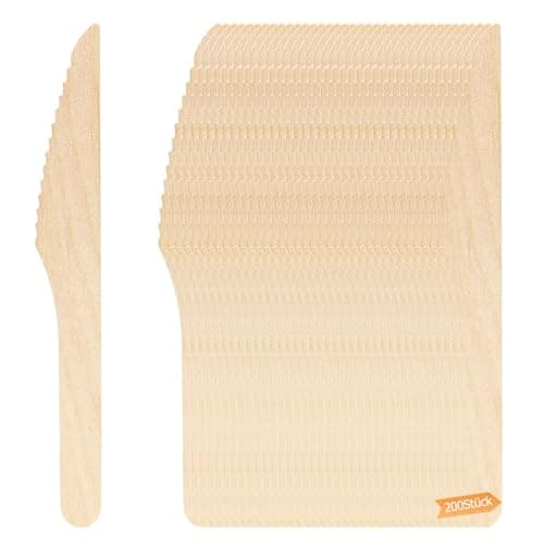200 Stück Holzmesser, Wiederverwendbar-Holzbesteck, Nachhaltiges Besteck, Wiederverwendbar Holzmesser Besteck, biologisch abbaubare Utensilien für Party, Geburtstag, Camping, Picknick Bio Öko