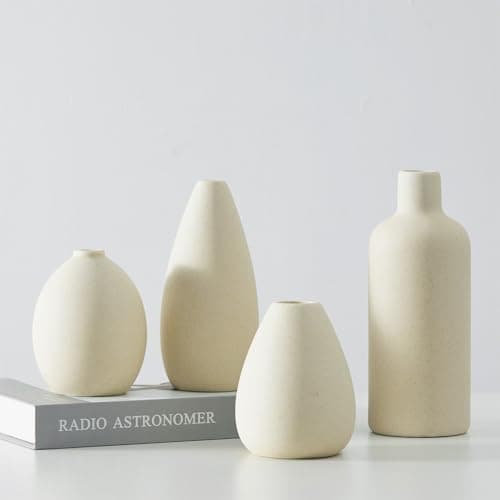 CEMABT Beige Keramik Vase Set-4 Kleine Vasen für Blumen, einzigartige Blumenvasen für Mittelstücke, dekorative Moderne Vasen für Home Decor Tisch Eingang (Beige) Öko