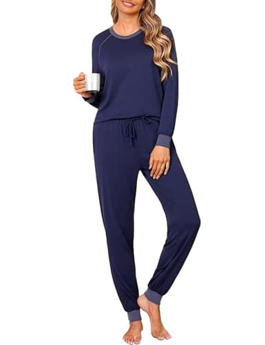 Jahetuul Pyjama Damen lässig Schlafanzug meliert Baumwolle Schlafanzüge Zweiteiler Nachtwäsche Schlafbekleiung Frauen bequem Pyjamas Homewear