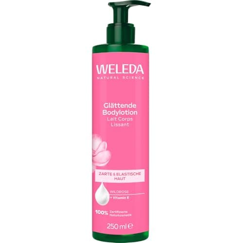 WELEDA Bio Glättende Bodylotion - Naturkosmetik Wildrose Körperpflege Lotion mit Jojobaöl & Aprikosenkernöl glättet die Haut. Natürliche Körperlotion zur Pflege für samtig glatte Haut (vegan, 250ml) Bio Vegan