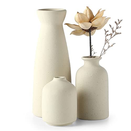 CEMABT Keramik Vasen 3er-Set Kleine Blumenvasen für Dekor, Moderne rustikale Bauernhaus Home Decor, Dekorative für Pampas Grass&getrocknete Blumen, Idee Regal,Tisch, Bücherregal,Mantel (Natur) Öko