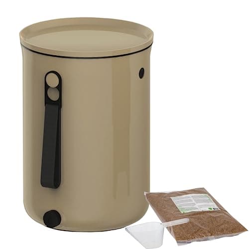 Natursache I Bokashi Eimer - Nachhaltige Abfallverwertung in der Küche - mit Bokashi Ferment und effektiven Mikroorganismen - Geruchlos & Umweltfreundlich! (Cappuccino) Bio Öko