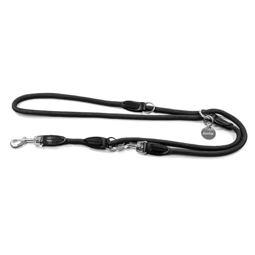 lionto Multifunktionsleine verstellbar für alle Hunde, wetterfeste Umhängeleine bis 200 cm, robuste Hundeleine leicht zu reinigen, vielseitige Führleine mit rostfreien Edelstahlkarabinern, schwarz