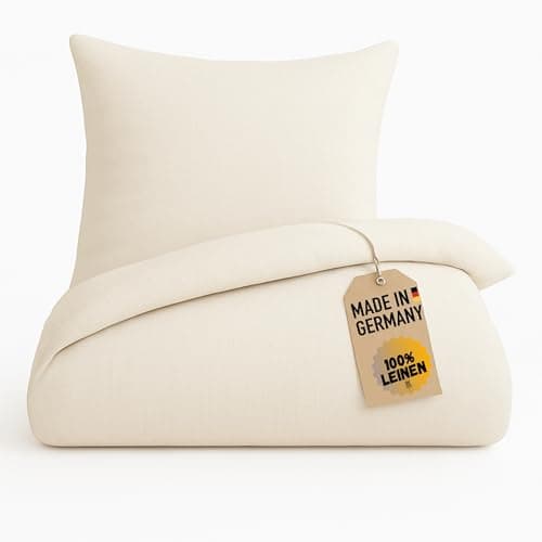 chambry Premium Bettwäsche 100 % Leinen - handgefertigt in Deutschland - atmungsaktiv temperaturausgleichend bügelfrei - Bettbezug 135x200cm + Kissenbezug 80x80cm - Ecru Weiß Öko