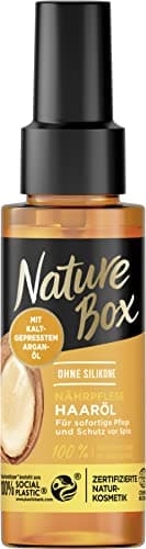 Nature Box Nährpflege-Haaröl (70 ml), Haaröl mit Argan-Öl sorgt für intensive Pflege und schützt vor Spliss, Flasche aus 100 % Social Plastic Öko Vegan
