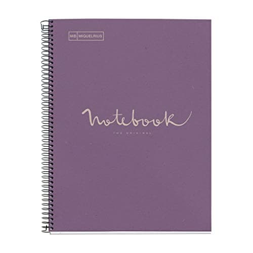 Miquelrius - Emotions Notizbuch 100 Prozent recycelt, 1 Streifen, A4, 80 kariert, 5 mm, Papier 80 g, 4 Bohrungen, Kartoneinband, Lavendel Öko
