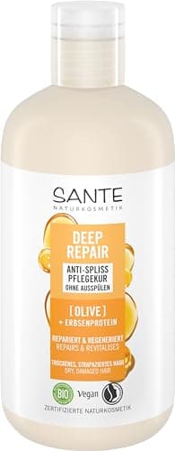 SANTE Naturkosmetik Deep Repair Anti Spliss Pflegekur Olive + Erbsenprotein, vegane Haarkur ohne Ausspülen, repariert strapaziertes Haar, für geschmeidiges und gestärktes Haar, 200 ml Öko Vegan
