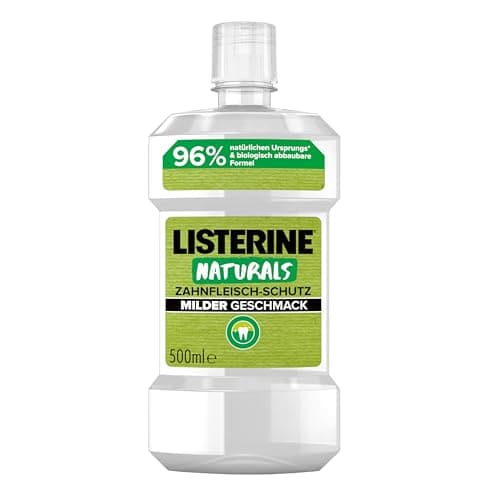 LISTERINE Naturals Zahnfleisch-Schutz 500 ml, biologisch abbaubares Mundwasser mit mildem Geschmack, antibakterielle Mundspülung ohne Alkohol für gesundes Zahnfleisch Bio