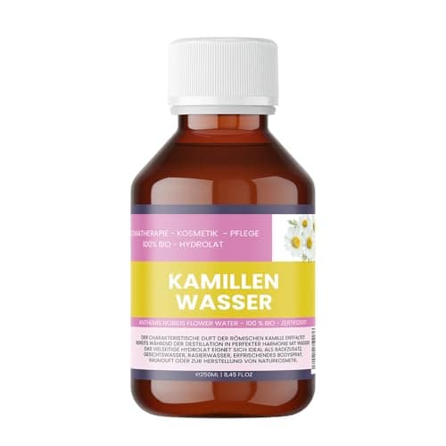 Kamillenwasser BIO – 250ml -100 % naturrein – Anthemis nobilis Flower Water – Gesichtswasser & Körperspray – Vegan, alkoholfrei, ohne Zusatzstoffe – Nakobe Bio Vegan