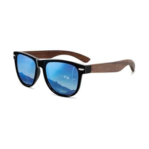 Amexi Holz Sonnenbrillen/Sonnenbrille mit Holzbügeln aus Walnuss für Damen & Herren/Polarisierende Brillengläser mit UV400-Schutz