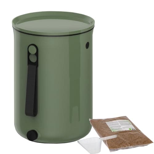 Natursache I Bokashi Eimer - Nachhaltige Abfallverwertung in der Küche - mit Bokashi Ferment und effektiven Mikroorganismen - Geruchlos & Umweltfreundlich! (Olive) Bio Öko