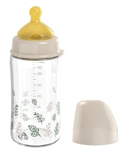 nip – Weithalsflasche | Babyflasche mit Ventil für optimalen Lufteinstrom und zwei Naturkautschuk-Trinksauger. Stillfreundliche Babyflasche aus bruchfestem Glas | Gr. S & M, 240ml, Braun Öko