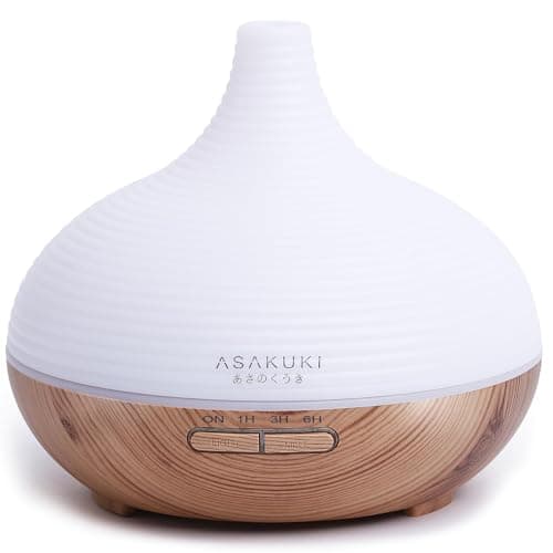 ASAKUKI 300ml Aroma Diffuser für Duftöle, Premium Ultraschall Luftbefeuchter Aromatherapie Öle Diffusor mit 7 farbigem LED Licht, BPA Free Schlafzimmer, Büro, Spa Öko