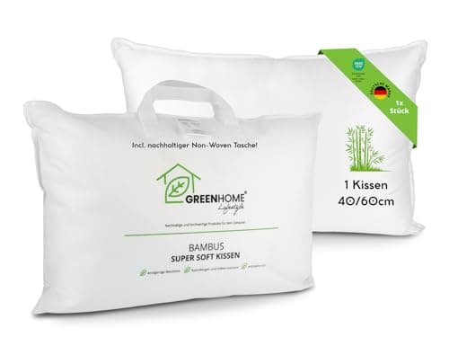 Greenhome Lifestyle Kopfkissen 40x60 – Bambus Kinderkissen & Couchkissen – Oeko-TEX Zertifiziert – super Soft, waschbar & hautfreundlich – nachhaltig verpackt – ideal als Reisekissen & Sofakissen Öko